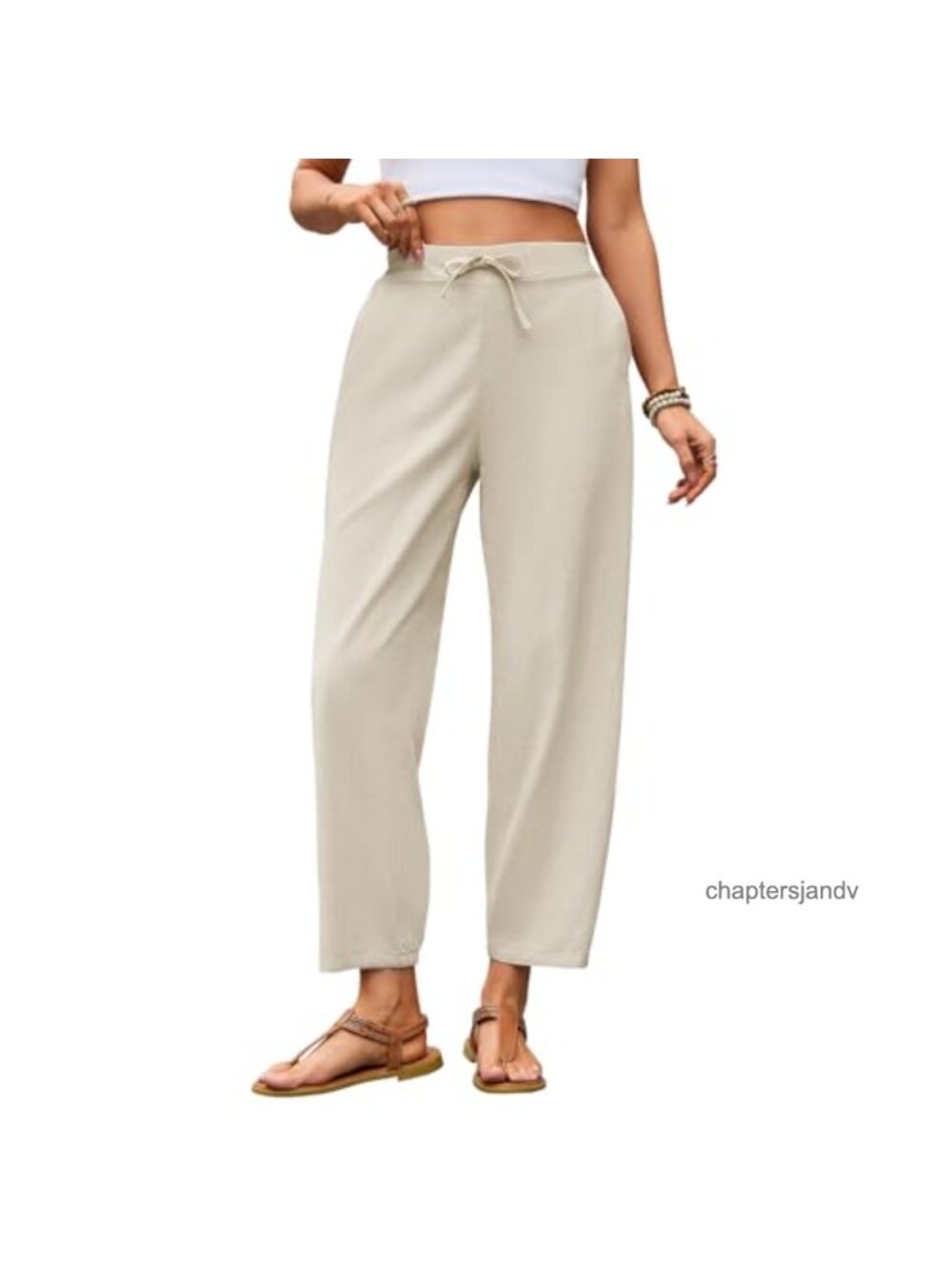 Womens Cotton Linen Capri Pants Lightweight Summer Beach Tapered Leg
